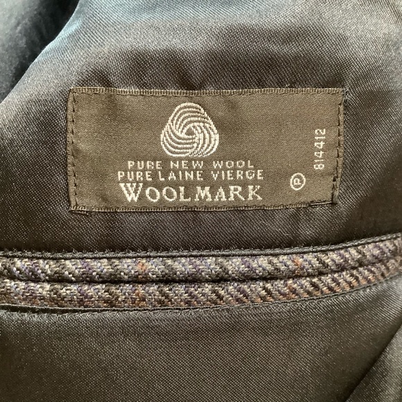 VINTAGE Blue Wool Houndstooth Plaid Blazer Size 42 - Picture 10 of 15